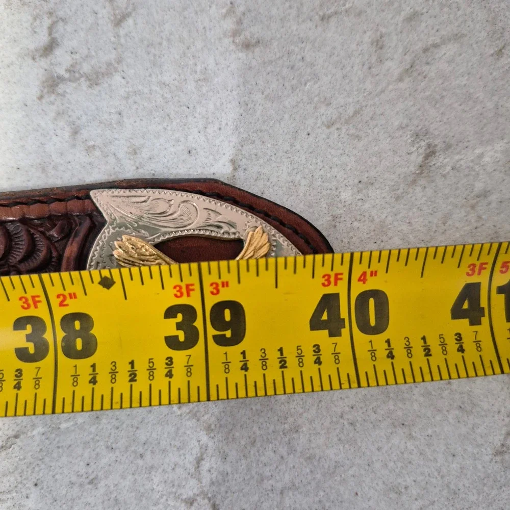 Silver Creek Belt Tooled Leather Eagle Tip 36 Brown Mens